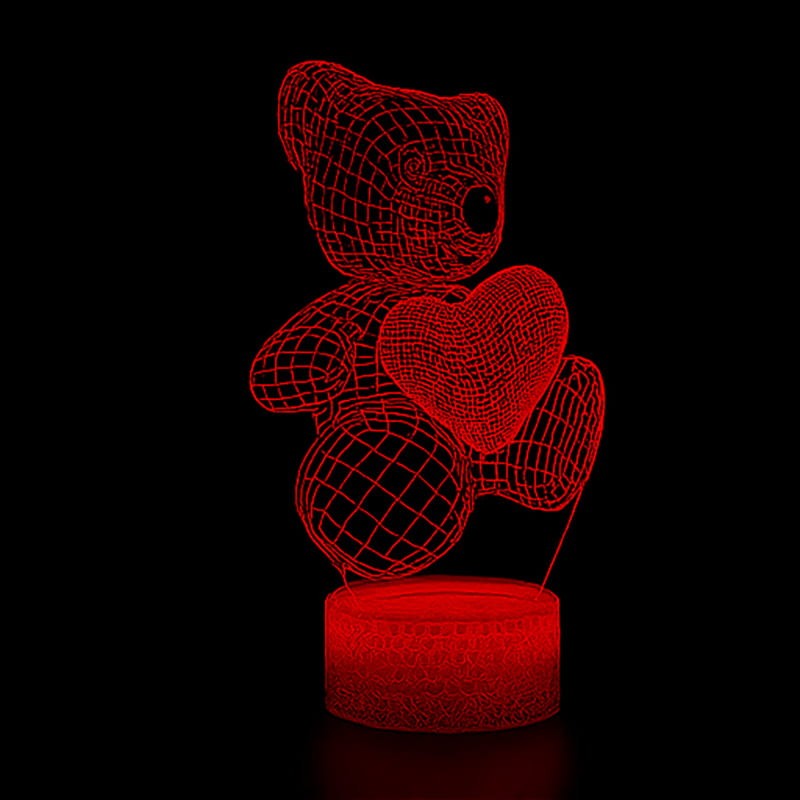 Lampka nocna 3D LED USB z pilotem – Miś Teddy. Delikatne światło i efekt 3D w pokoju dziecka lub sypialni. 16 kolorów, pilot i zasilanie USB – idealna dekoracja i prezent.