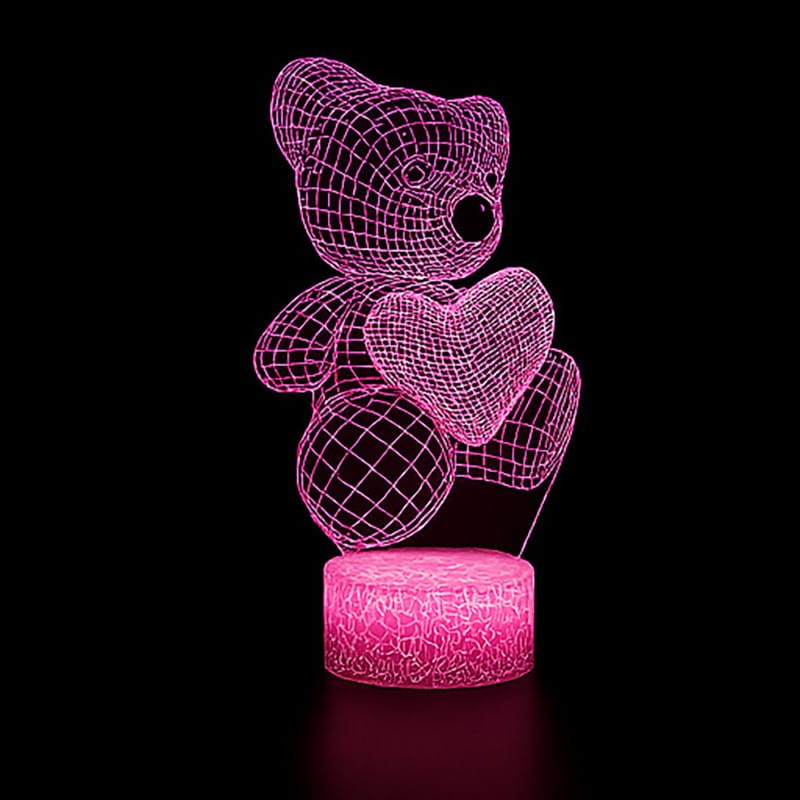 Lampka nocna 3D LED USB z pilotem – Miś Teddy. Delikatne światło i efekt 3D w pokoju dziecka lub sypialni. 16 kolorów, pilot i zasilanie USB – idealna dekoracja i prezent.