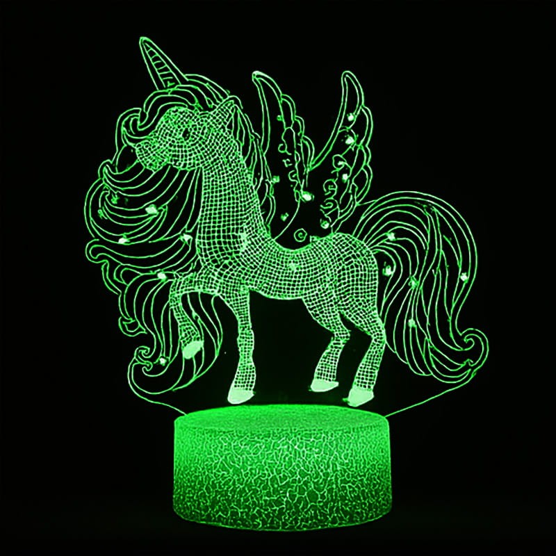 Lampka nocna 3D LED USB z pilotem – Jednorożec. 16 kolorów światła i bajkowy efekt 3D – idealny prezent i dekoracja pokoju dziecka.