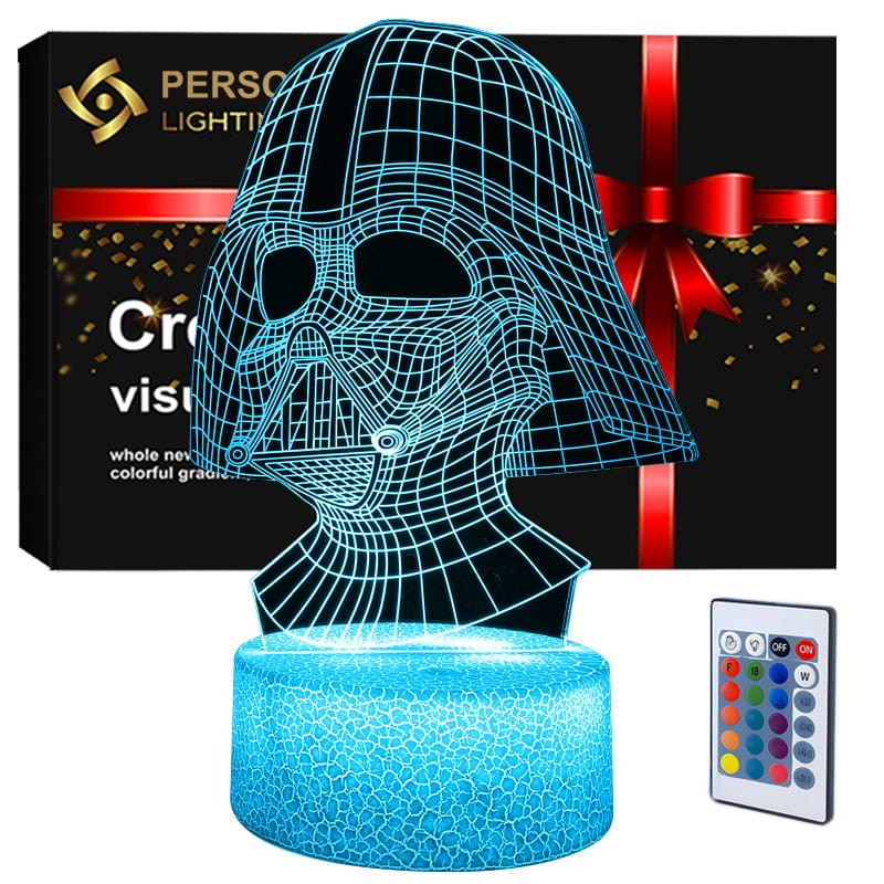 Lampka nocna 3D LED USB z pilotem – Darth Vader  z serii Star Wars. Efekt 3D, 16 kolorów światła i pilot – idealny prezent dla fana galaktyki.