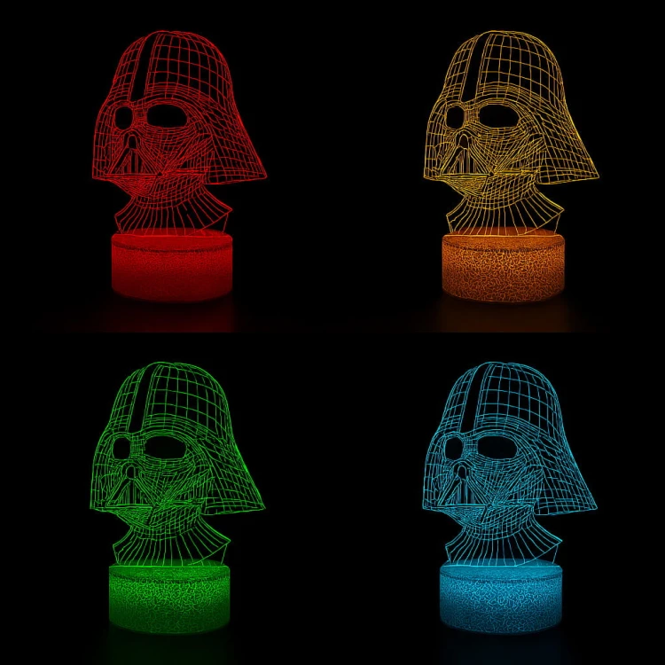 Lampka nocna 3D LED USB z pilotem – Darth Vader  z serii Star Wars. Efekt 3D, 16 kolorów światła i pilot – idealny prezent dla fana galaktyki.
