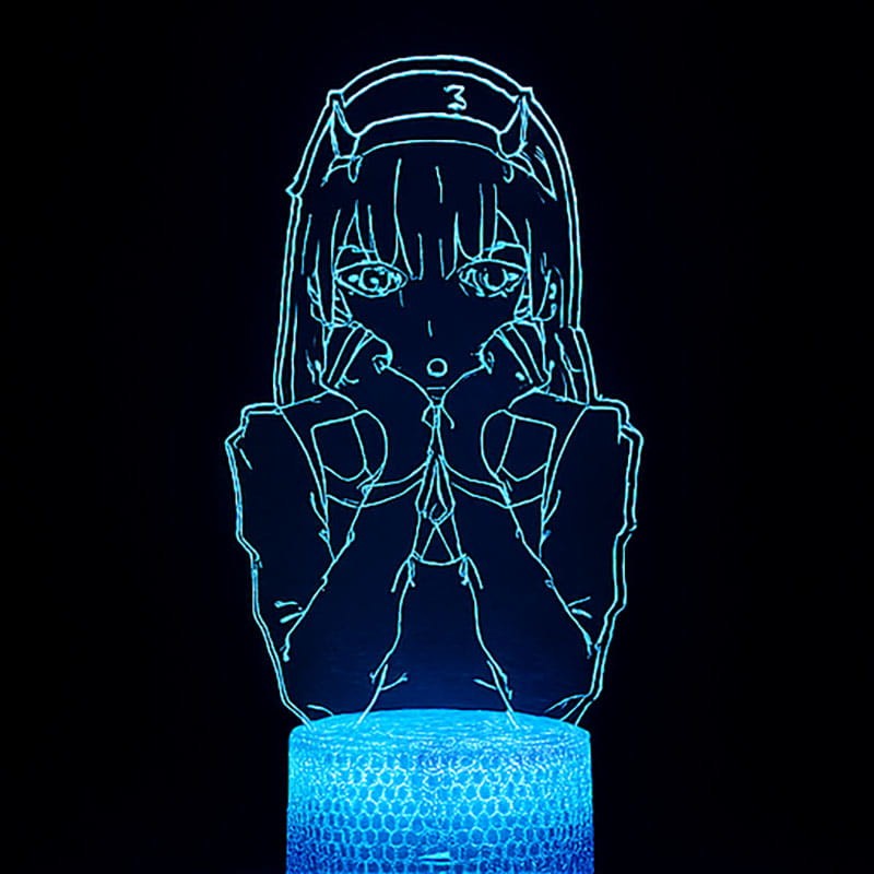 Lampka nocna 3D LED USB z pilotem – Zero Two z anime Darling in the Franxx. Efekt 3D, 16 kolorów światła i pilot – idealna dekoracja i prezent dla fana anime.