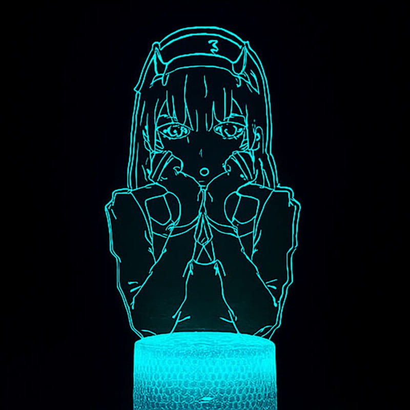 Lampka nocna 3D LED USB z pilotem – Zero Two z anime Darling in the Franxx. Efekt 3D, 16 kolorów światła i pilot – idealna dekoracja i prezent dla fana anime.