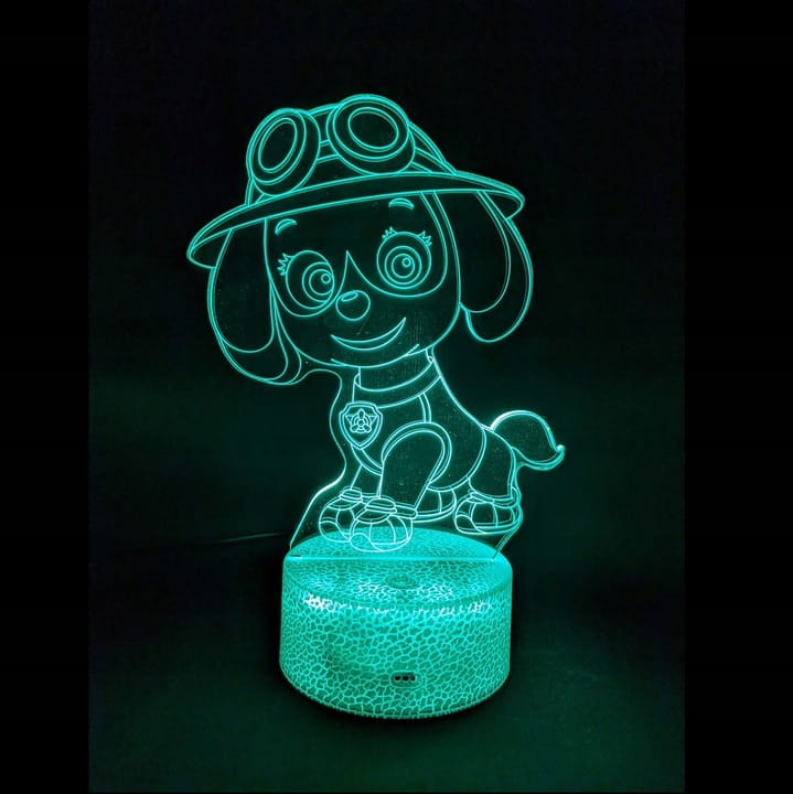 Lampa 3D LED z bajki Psi Patrol – efektowna i bezpieczna lampka nocna dla dzieci. 16 kolorów światła, pilot i kabel USB w zestawie.