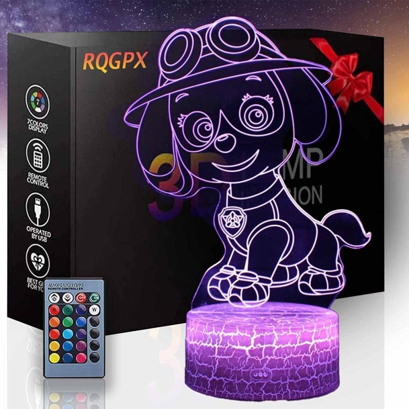 Kolorowa lampka 3D LED PAW Patrol z pilotem i zasilaniem USB. Tworzy magiczną atmosferę w pokoju dziecka, doskonała na prezent.