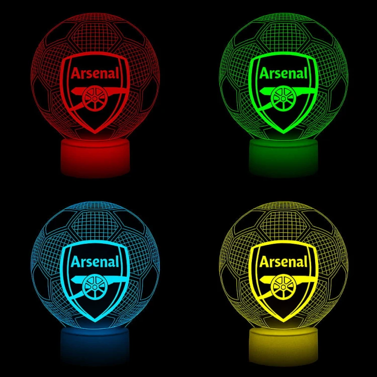 Lampka LED 3D Arsenal FC. Oryginalny design, 16 barw światła i pilot w zestawie. Idealny gadżet dla fana Arsenalu.