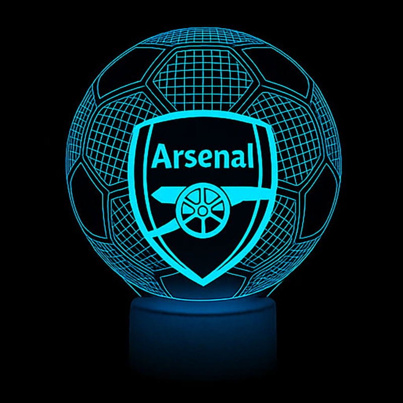 Nowoczesna lampka LED 3D Arsenal FC. Efekt piłki w 16 kolorach, pilot i zasilanie USB. Idealna dekoracja pokoju fana.
