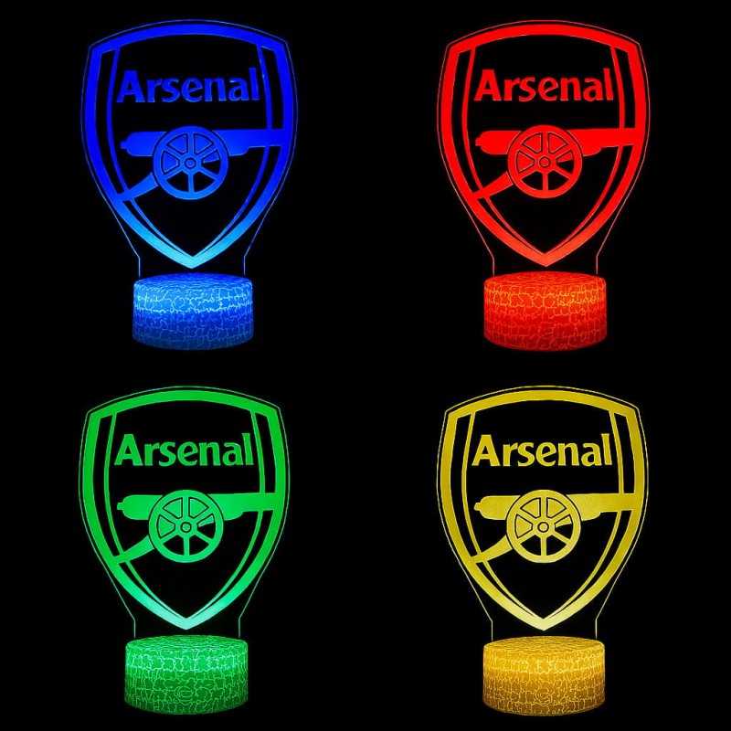 Lampka nocna 3D LED z motywem piłki Arsenal FC, kolorowe podświetlenie, pilot i kabel USB.