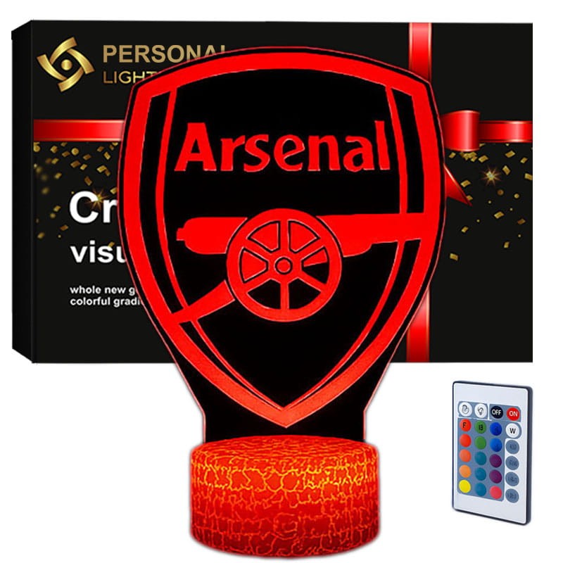 Lampka 3D LED z motywem klubu Arsenal FC, bezpieczne oświetlenie LED, elegancka podstawa.