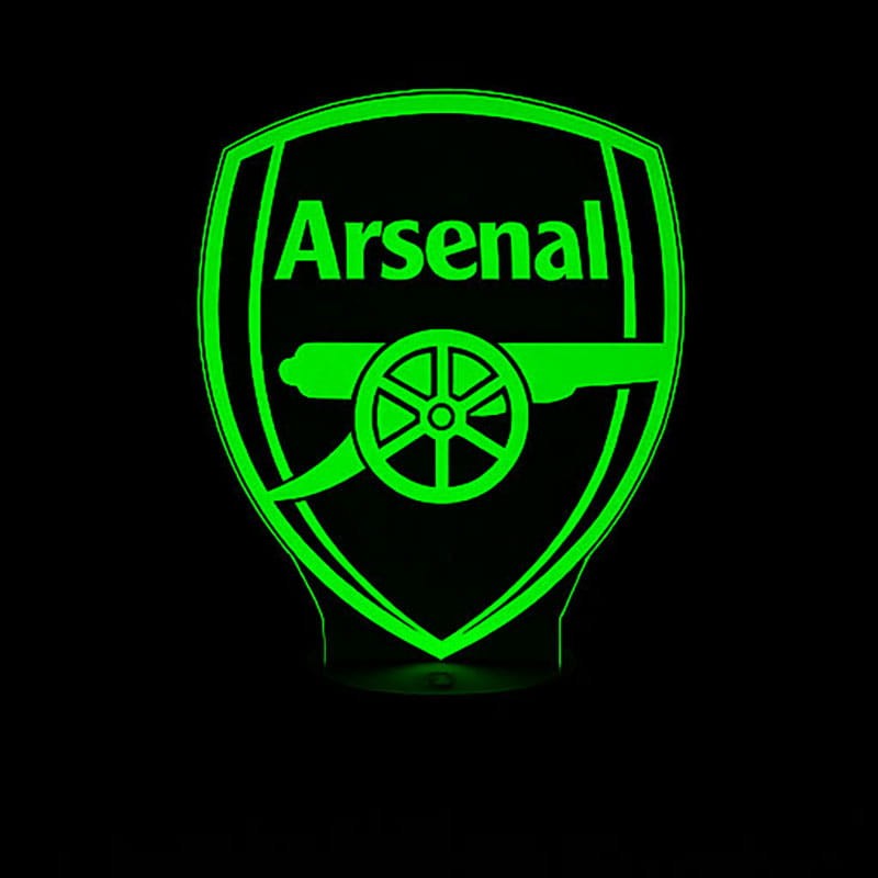 Lampka LED 3D Arsenal FC z elegancką czarną podstawą, 16 kolorami i pilotem. Oryginalny prezent dla fana futbolu.