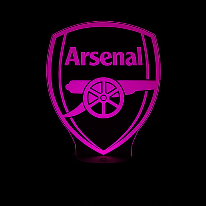 Nowoczesna lampka nocna LED 3D Arsenal FC, czarna podstawa, kolorowe światło, pilot i zasilanie USB.