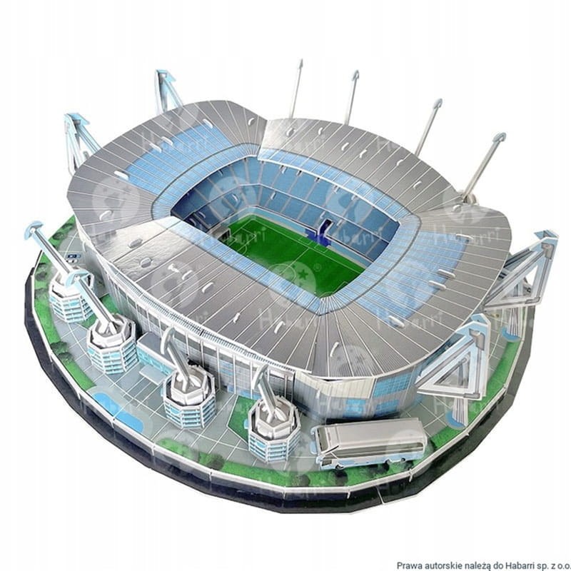 Puzzle 3D stadionu Etihad Manchester City z 118 elementów. Realistyczna makieta bez kleju, idealna dla fanów piłki nożnej.