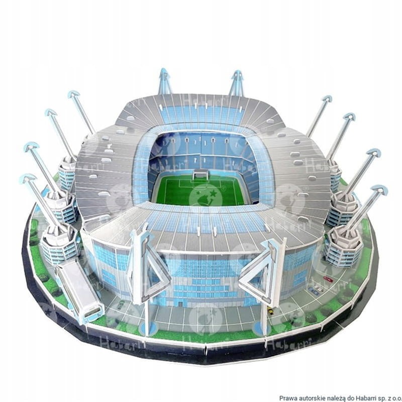 Model 3D Etihad Stadium Manchester City, 118 elementów. Puzzle konstrukcyjne dla kibiców i kolekcjonerów.