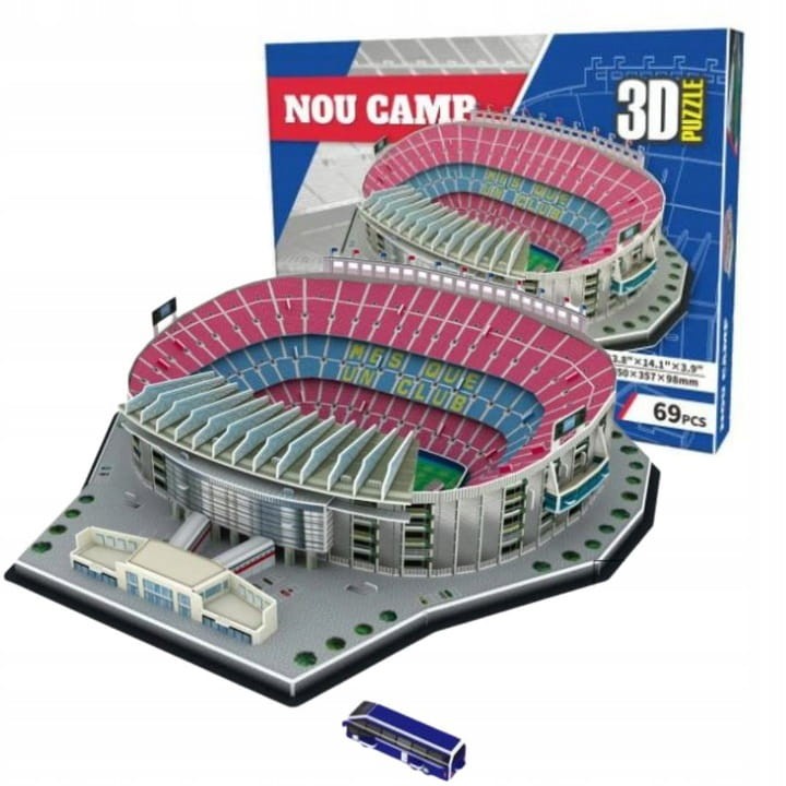 Puzzle 3D stadionu Camp Nou FC Barcelona z 69 elementów. Realistyczny model bez kleju.