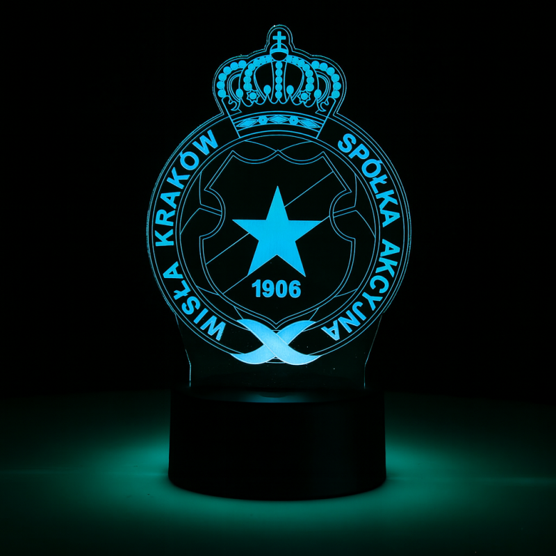 Piłkarska lampka 3D Wisła Kraków – nocne oświetlenie LED USB dla fana ligi polskiej.