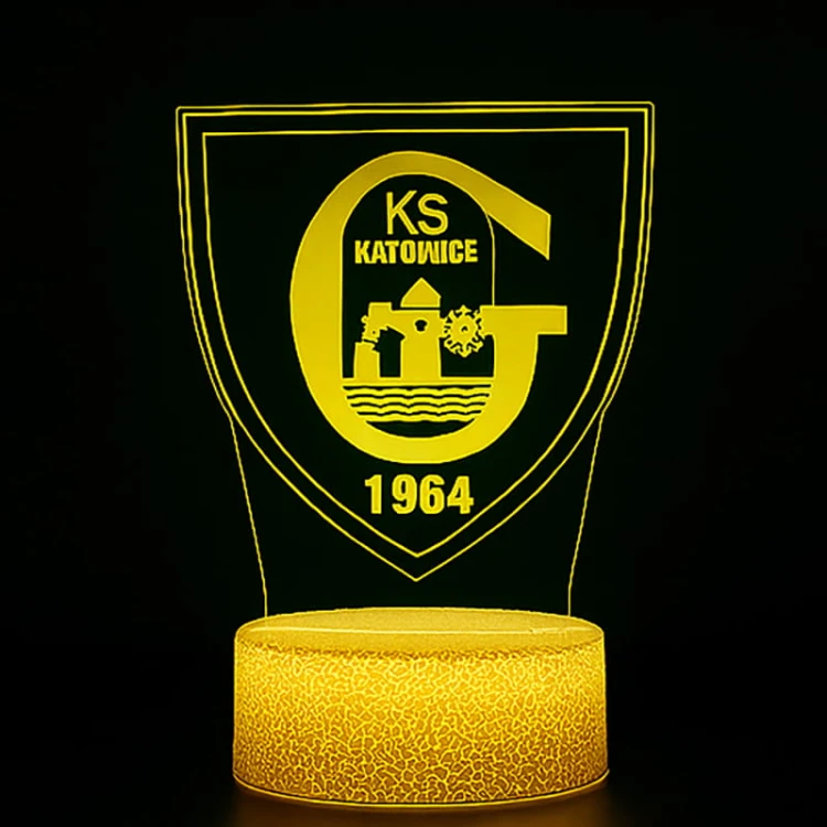 Oryginalna lampka nocna 3D GKS Katowice – podświetlany herb klubu dla każdego kibica żółto-zielonych.