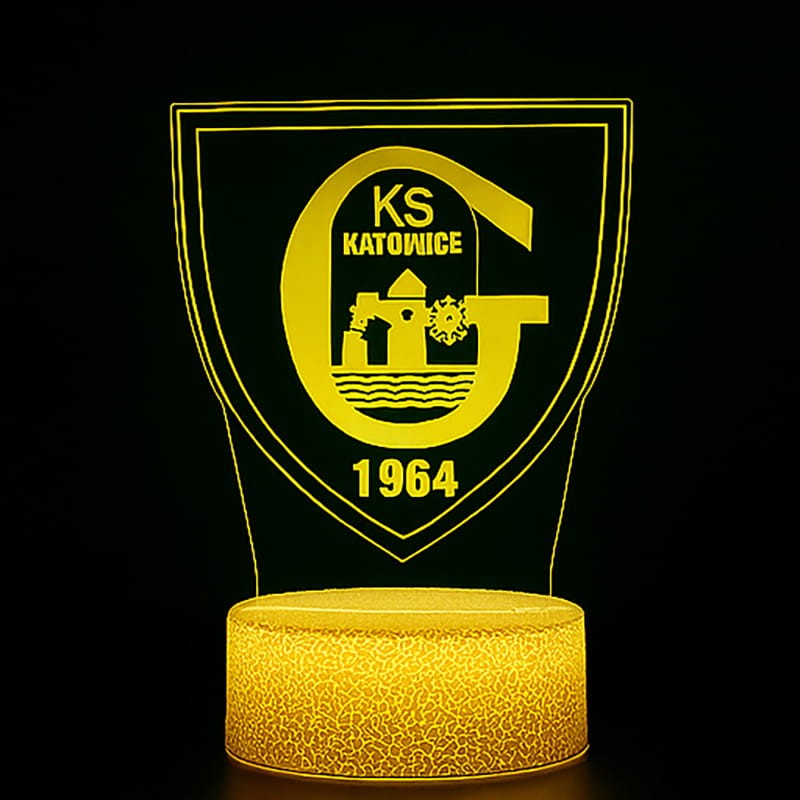 Oryginalna lampka nocna 3D GKS Katowice – podświetlany herb klubu dla każdego kibica żółto-zielonych.