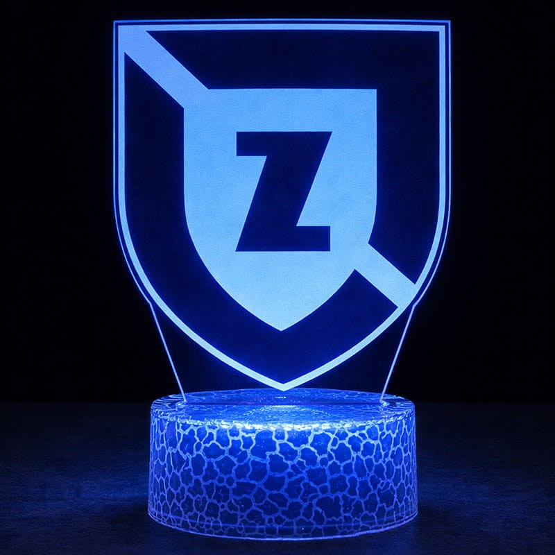 Efektowna lampka 3D Zawisza Bydgoszcz – LED USB, pilot, kolory, dekoracja na biurko.