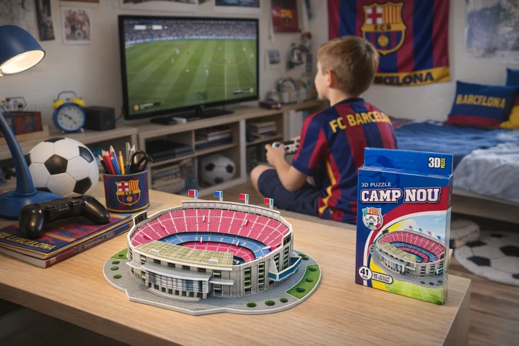 Camp Nou Barcelona Puzzle 3D – 27 elementów, dekoracja na biurko dla kibica.
