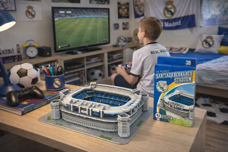 Stadion FC Real Madryt Santiago Bernabeu – puzzle 3D 41 elementów, miniatura stadionu.