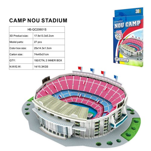 Puzzle 3D Camp Nou Barcelona – mini stadion 27 el, świetny prezent dla fana.