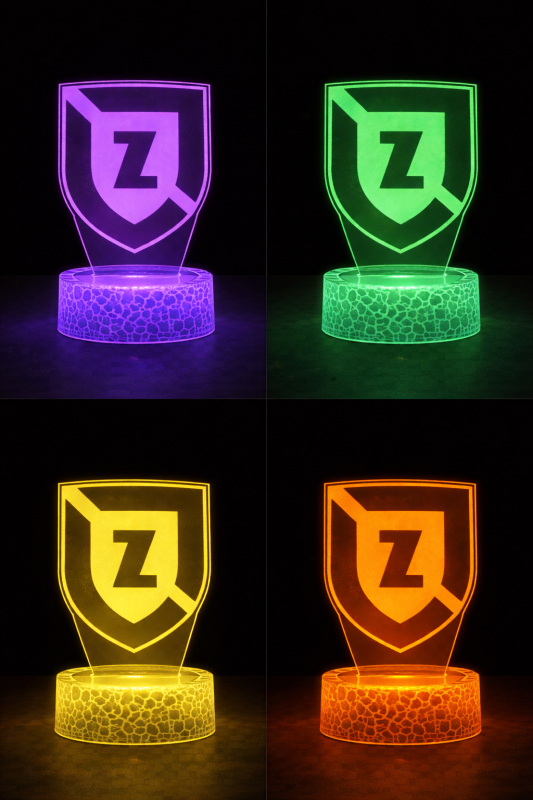 Lampka nocna LED 3D Zawisza Bydgoszcz – czarna podstawa, 16 kolorów, klimat kibica.