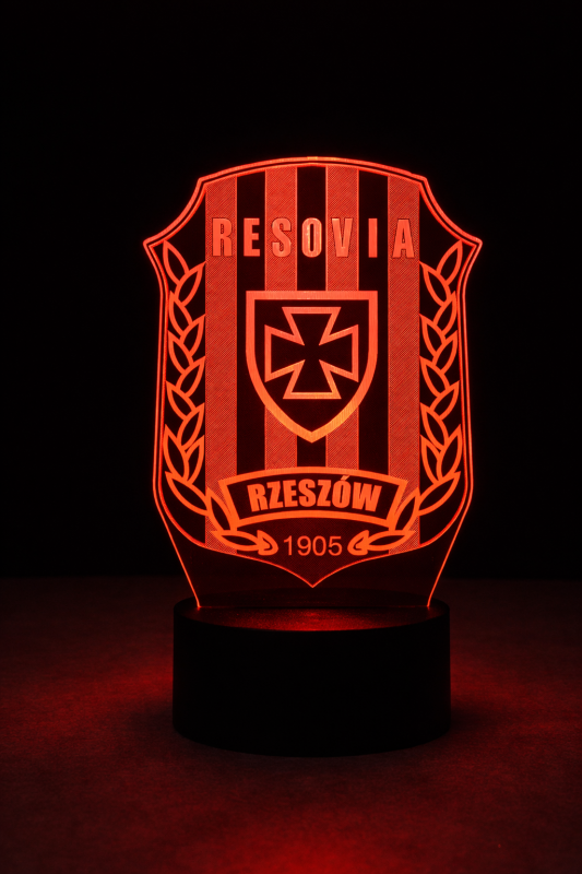 Lampka nocna 3D LED Resovia Rzeszów – motyw Resovii w efektownej lampce 3D