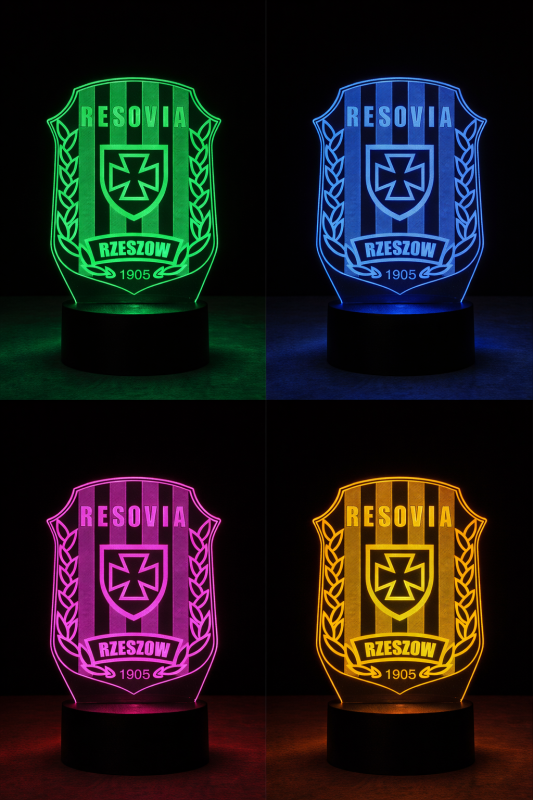 Lampka nocna 3D LED Resovia Rzeszów – motyw Resovii w efektownej lampce 3D