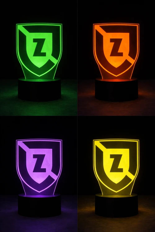 Efektowna lampka 3D Zawisza Bydgoszcz – LED USB, pilot, kolory, dekoracja na biurko.