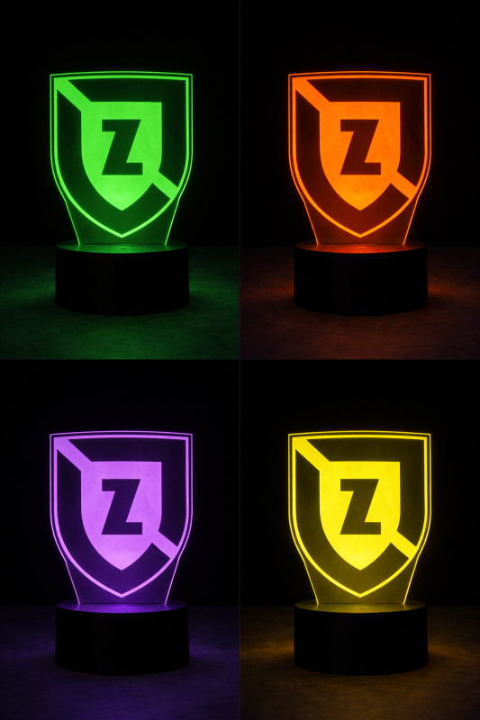 Efektowna lampka 3D Zawisza Bydgoszcz – LED USB, pilot, kolory, dekoracja na biurko.