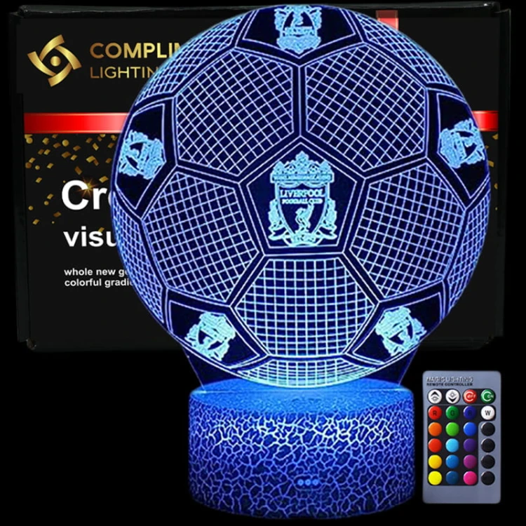 Dekoracyjna lampka 3D LED USB z motywem Liverpool Ball. 16 kolorów, regulacja jasności, pilot – klimatyczne światło na noc.