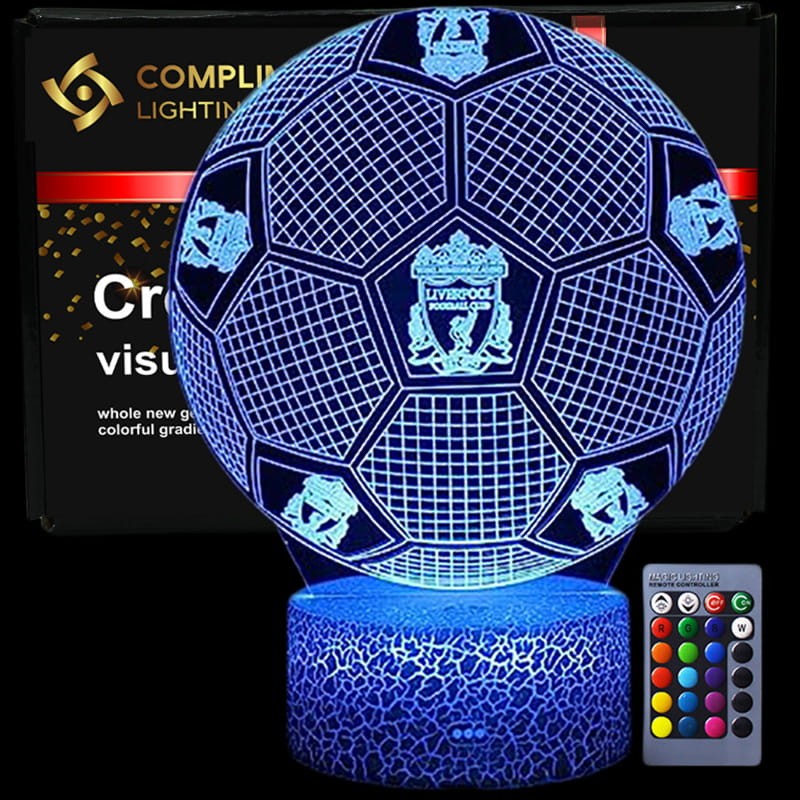 Dekoracyjna lampka 3D LED USB z motywem Liverpool Ball. 16 kolorów, regulacja jasności, pilot – klimatyczne światło na noc.