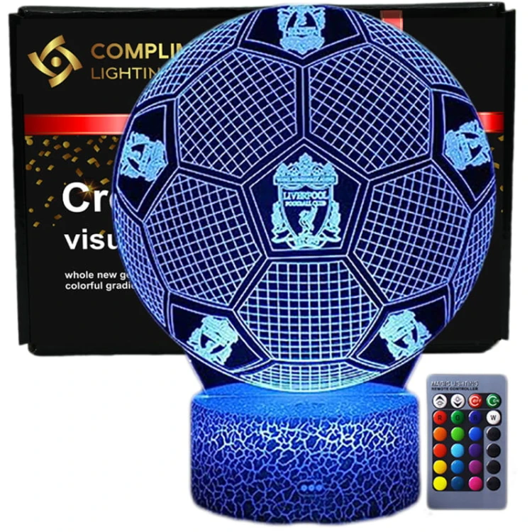 Lampka nocna 3D LED USB Liverpool Ball – efekt hologramu, 16 kolorów i pilot. Idealna do pokoju kibica i na prezent.