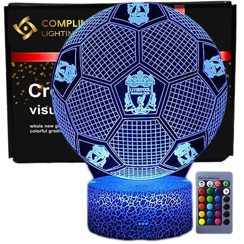 Lampka nocna 3D LED USB Liverpool Ball – efekt hologramu, 16 kolorów i pilot. Idealna do pokoju kibica i na prezent.