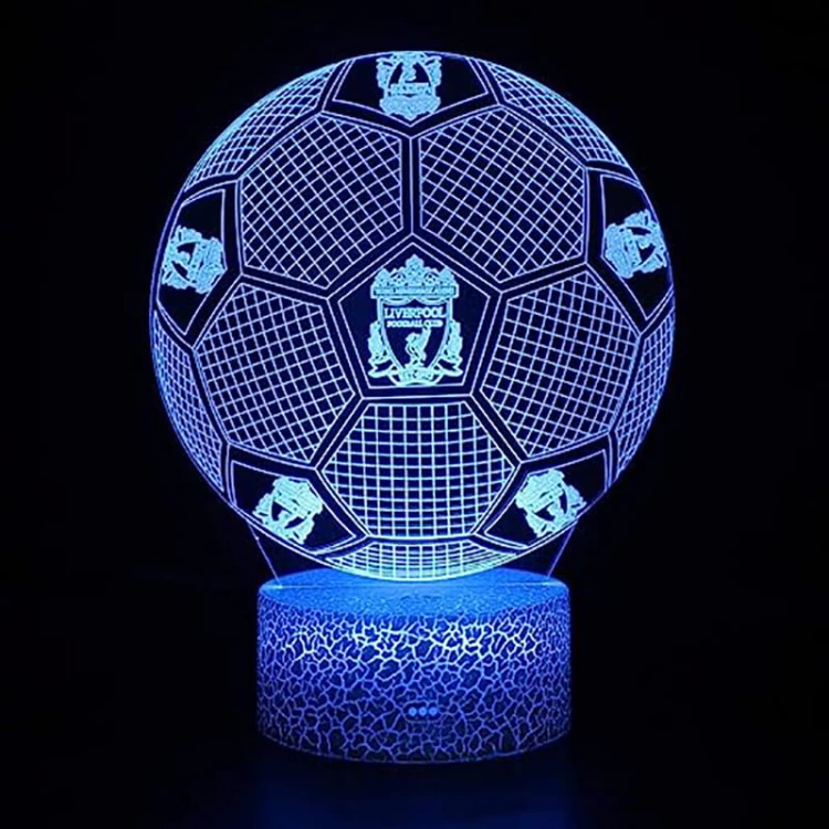 Lampka 3D LED USB Liverpool Ball – piłkarski design, 16 kolorów, tryby świecenia i sterowanie pilotem. Prezent dla fana futbolu.