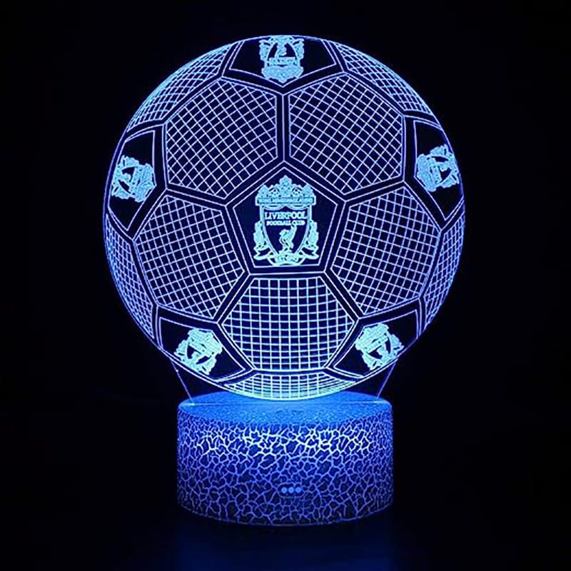 Lampka 3D LED USB Liverpool Ball – piłkarski design, 16 kolorów, tryby świecenia i sterowanie pilotem. Prezent dla fana futbolu.