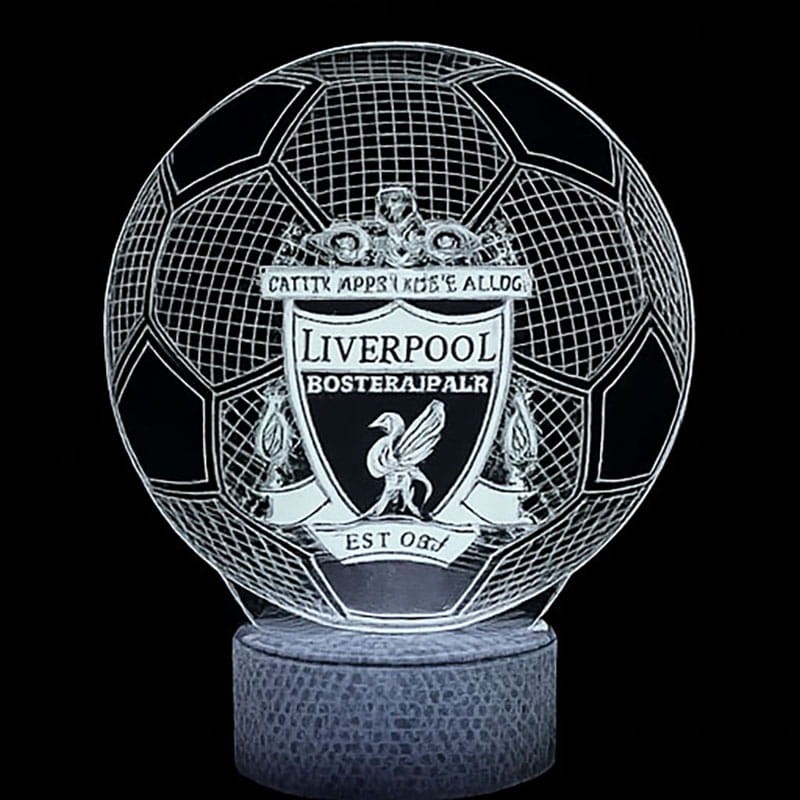 Lampka 3D LED USB Liverpool Ball – piłkarski motyw, biała podstawa LED, pilot i 16 barw. Klimatyczne światło na noc.