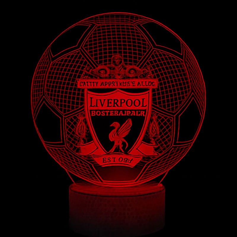Lampka LED 3D USB Liverpool Ball – energooszczędna i bezpieczna, z pilotem, 16 kolorami oraz białą podstawą pasującą do jasnych wnętrz.