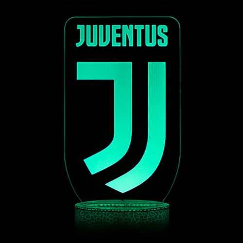 Dekoracyjna lampka 3D LED USB z motywem Juventus. 16 kolorów, regulacja jasności i tryby świecenia – świetna na biurko.