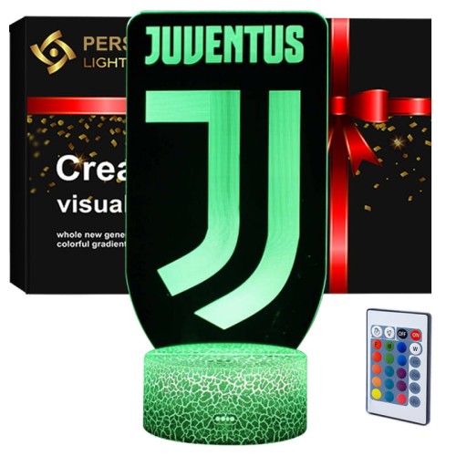 Lampka nocna 3D LED USB Juventus – efekt hologramu, 16 kolorów i pilot. Idealna do pokoju kibica i na prezent.