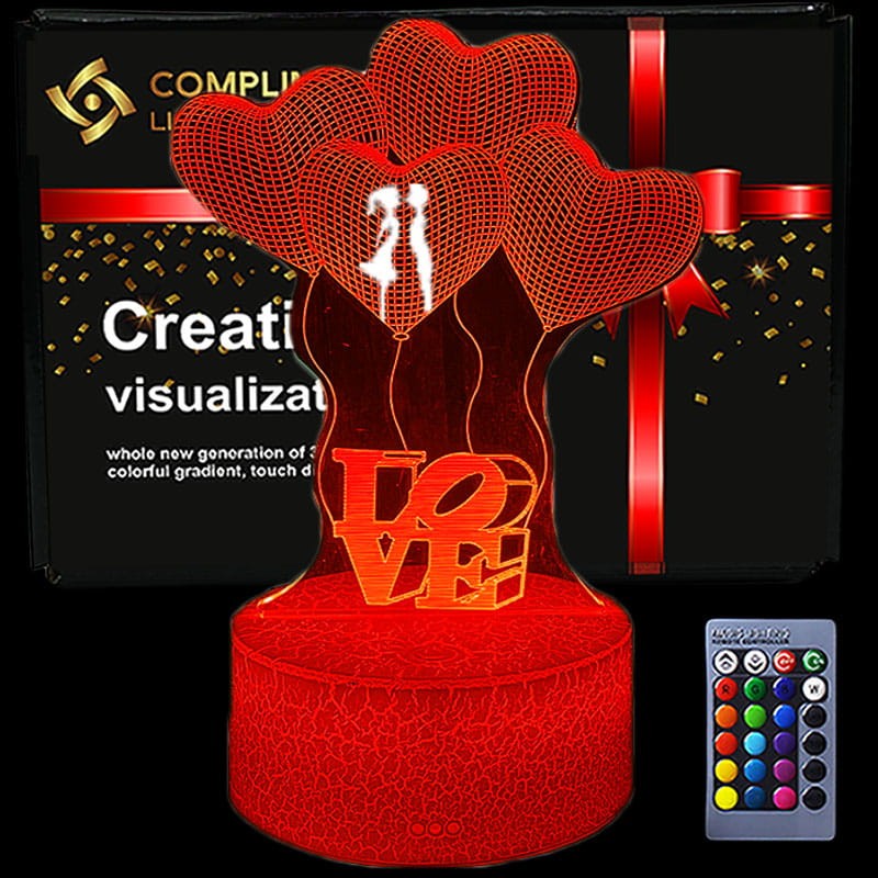 Romantyczna lampka nocna 3D „Love” – efekt WOW, pilot, USB.