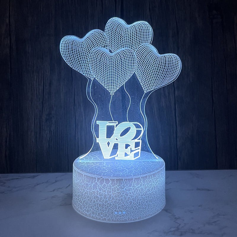 Lampka LED 3D Love do pokoju dziecięcego: efekt „wow”, łagodne światło i możliwość zmiany kolorów. Pilot w zestawie. Zasilanie wyłącznie USB.