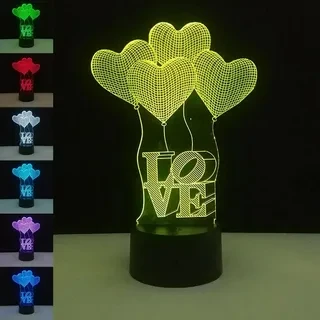 Lampka nocna dla dziecka 3D Love sprawdzi się jako oświetlenie nocne i dekoracja. 16 kolorów, regulacja jasności, pilot. Działa tylko przez USB.