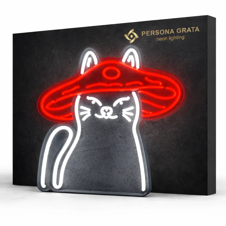 Duży neon Led USB Lampka na ścianę Napis do pokoju Kot Kowboj