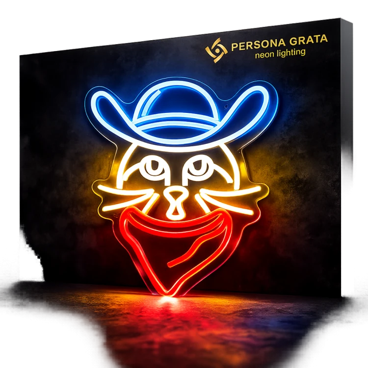 Duży neon Led USB Lampka na ścianę Napis do pokoju Kot z szalikiem