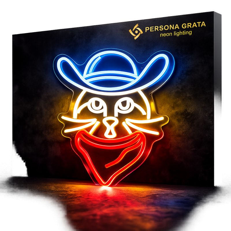 Duży neon Led USB Lampka na ścianę Napis do pokoju Kot z szalikiem