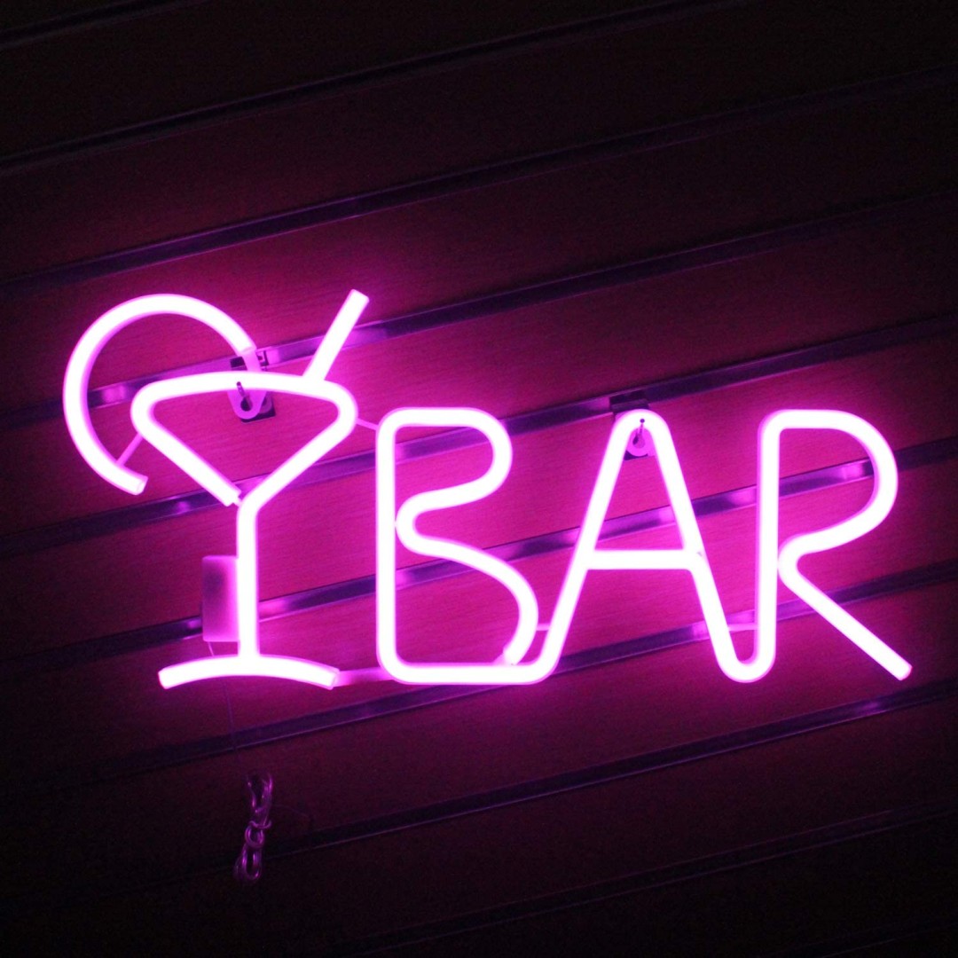 Duży neon Led USB/baterie Lampka na ścianę Napis do pokoju BAR różowy 55cm