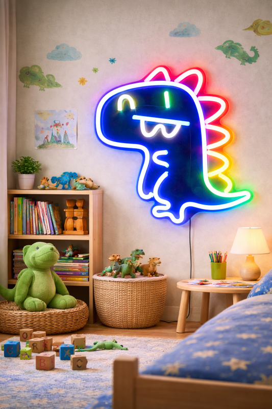 Duży neon Led USB Lampka na ścianę Napis do pokoju Jurassic Dinozaur