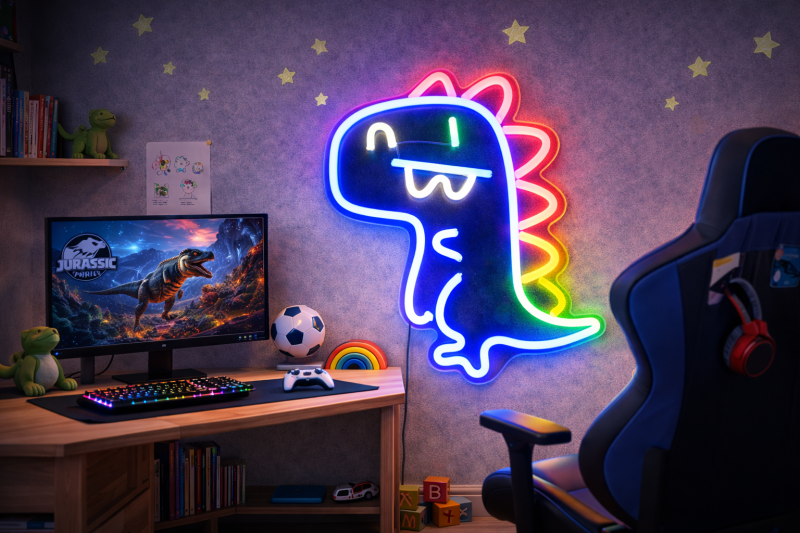 Duży neon Led USB Lampka na ścianę Napis do pokoju Jurassic Dinozaur