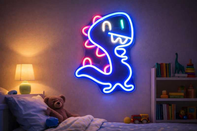 Duży neon Led USB Lampka na ścianę Napis do pokoju Jurassic Dinozaur